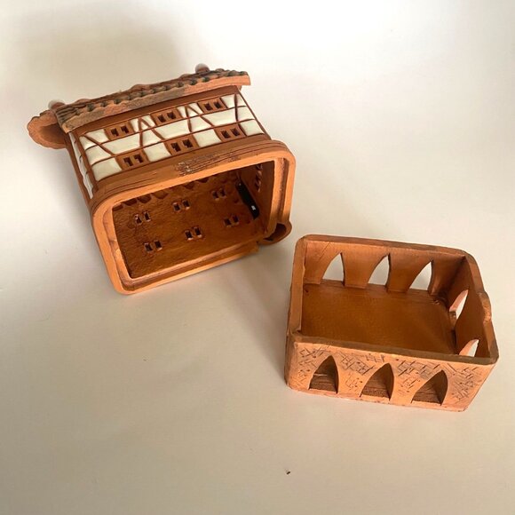 vtg clay terracotta candle tea light incense burner 6" handarbeit handmade cotta - Picture 6 of 8